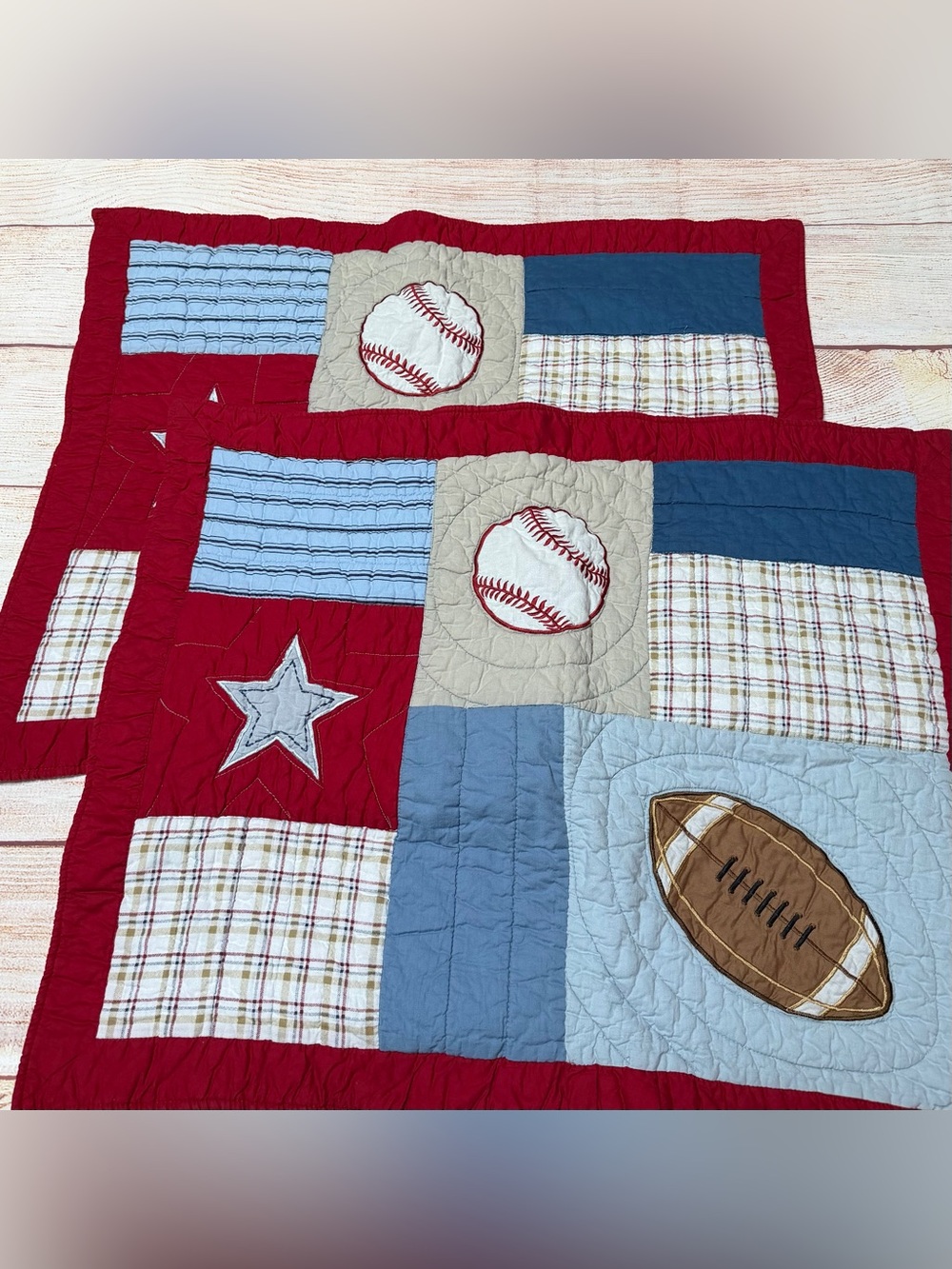 Children's Sports Patchwork Pillow Shams - Red, Blue, Cream